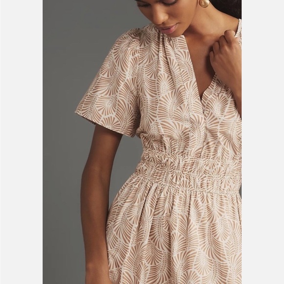 Anthropologie The Somerset Maxi Dress Print Smocked Brown Ivory Sand 2X - Picture 6 of 13